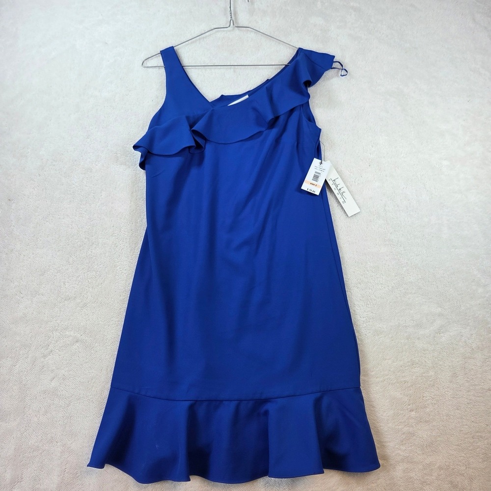 Nicole Miller Studio Cobalt Blue One Shoulder Ruffle Hem Dress NS811357 Size 2